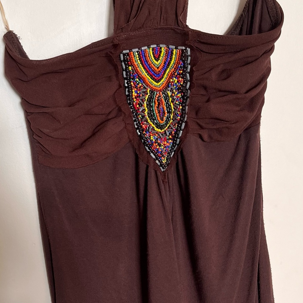 Brown Y2K Beaded Tube Top/ Halter